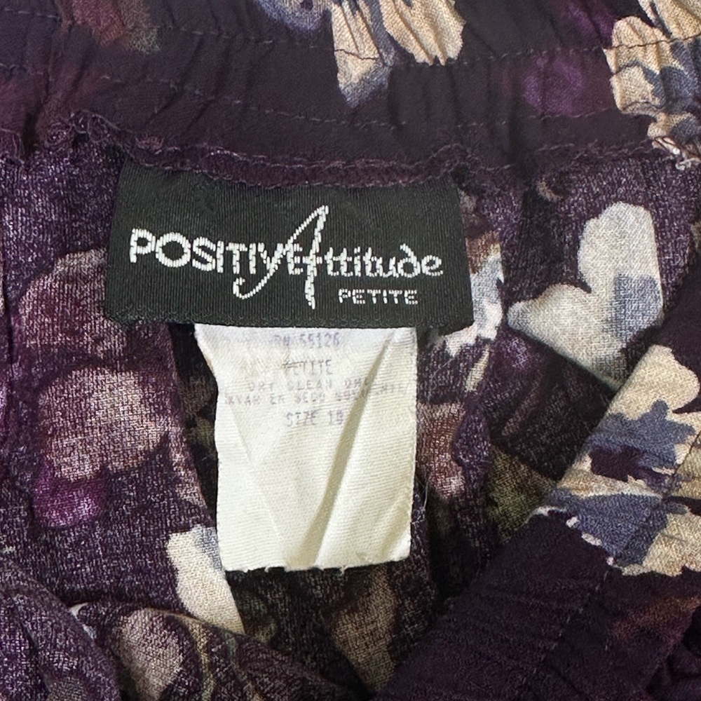 Vintage Positive Attitude Floral Purple White Midi A Line Skirt Cottage Large 10 - Picture 3 of 5
